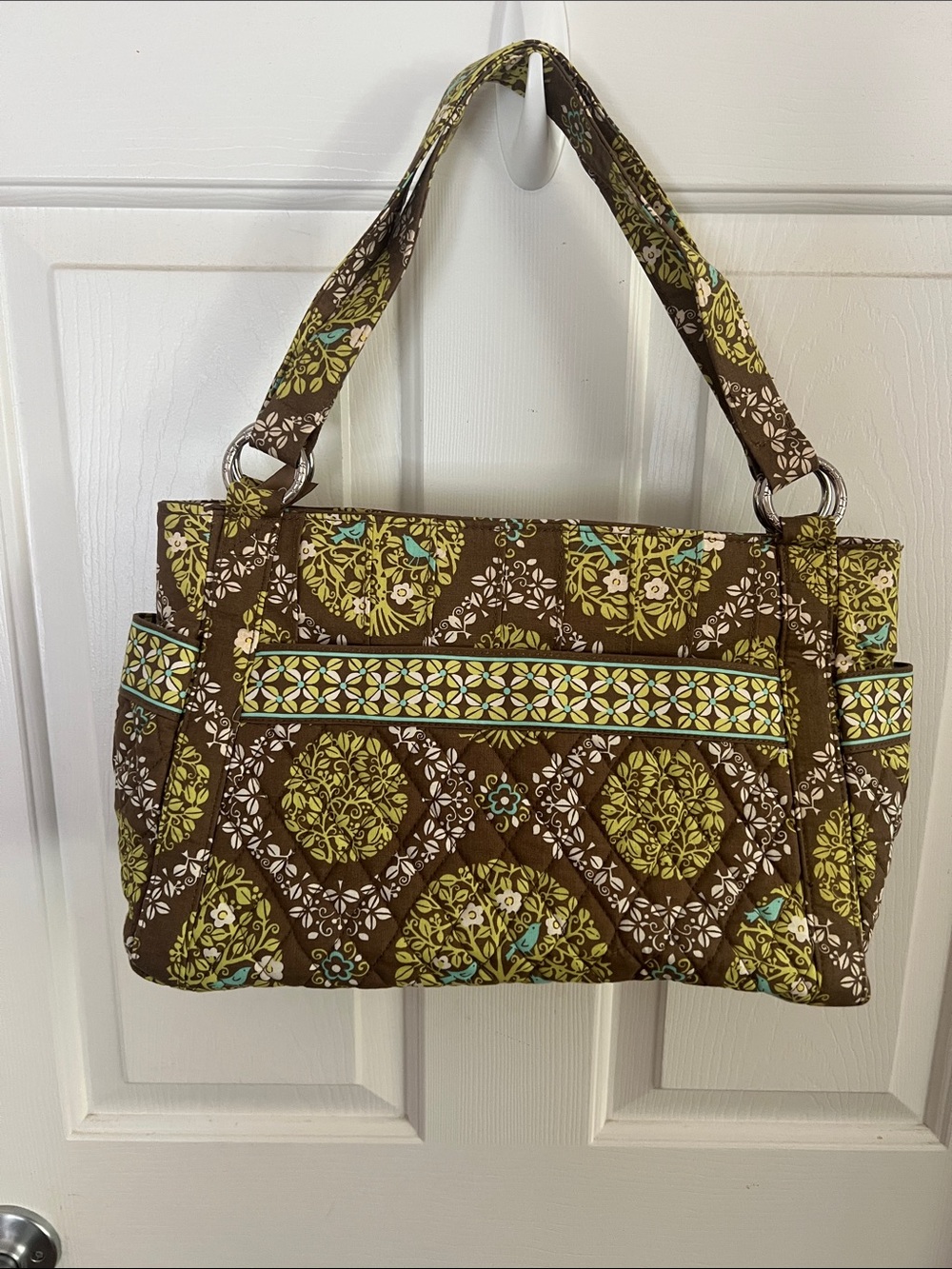 Vera Bradley Brown Quilted Shoulder Bag with green Accents